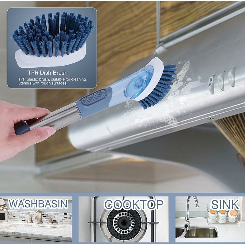 Smart Design Scrub Brush with Suction Handle - Scraper Edge - Non-Slip Handle - Non-Scratch - Long Lasting Bristles - Cleaning Pots, Pans and Sinks