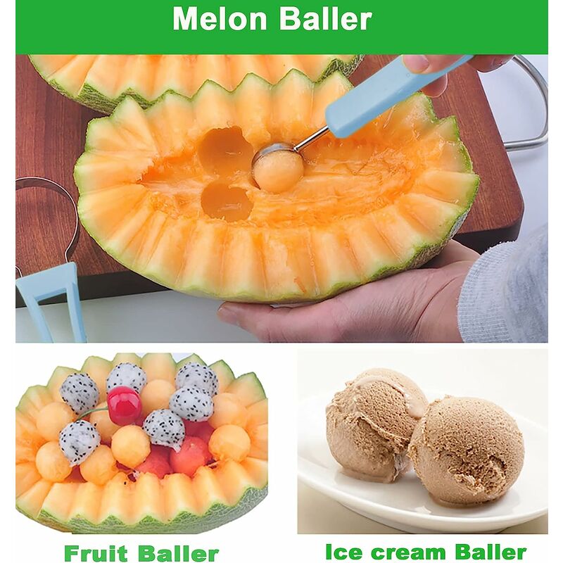 3pcs Stainless Steel Melon Baller Scoop Set, 3-in-1 Fruit Carving Tools,  Watermelon Cutter, Seed Remover, Pulp Separator