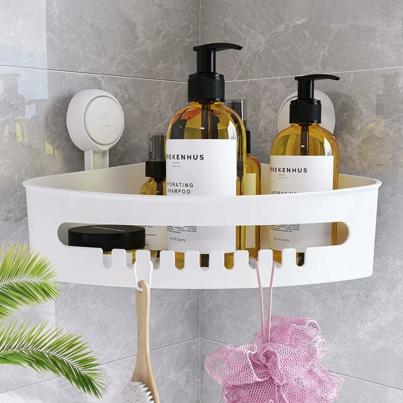 No Drilling Suction Cup Corner Shower Holder Removable Bathroom Shower Shelf  Heavy Duty 22lbs Max Capacity Caddy Organizer Waterproof And Oil Resistan