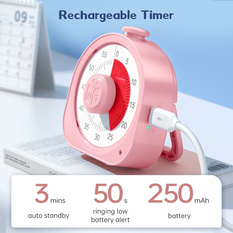 Rechargeable Kitchen ,Magnetic Productivity Timer with LED Display,Digital  Classroom Visual Timer (Pink) 