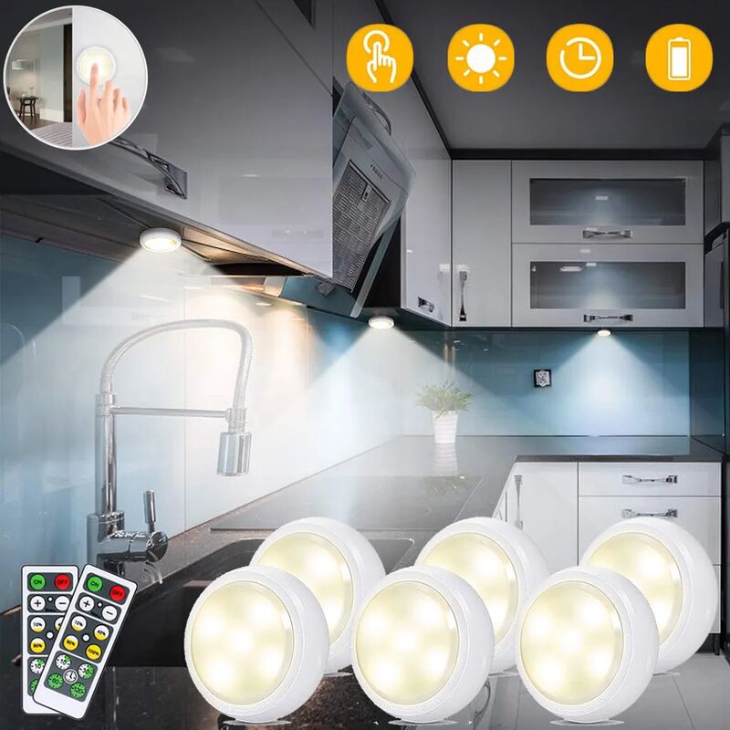 Wireless Led Puck Lights With Remote Control,battery Powered Lights  Compatible With Night Light Under Cabinet Lighting,dimmable Closet Light,  Touch Li