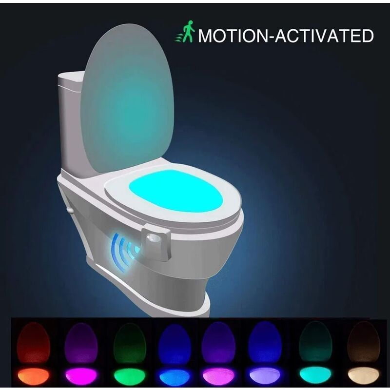 LED Toilet Light, Battery Operated Motion Sensor Toilet Night Light 8 Colors  Toilet Lighting for Home Bathroom