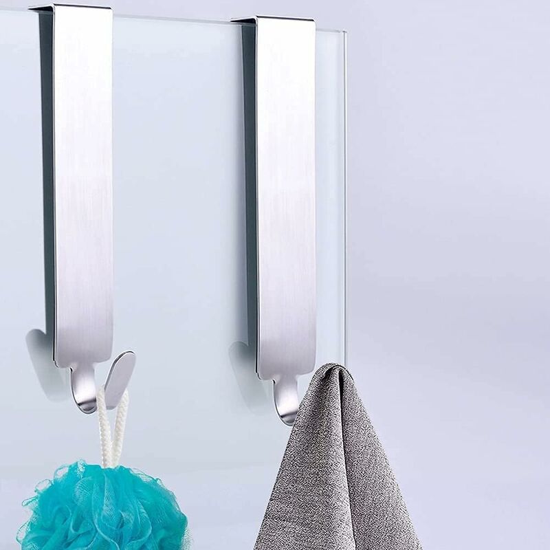 Linkidea 2 Pack Over Shower Door Towel Hook, Double Side Bathroom Towel  Hooks with Non-Slip Sponge Pad, Shower Hook for Frameless Glass Doors,  Silver