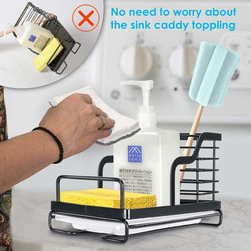 VANTEN Kitchen Sink Caddy Sponge Holder Black Large Sponge Holder for  Kitchen Co