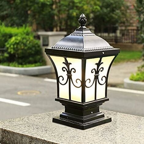 Retro Frosted Glass Pillar Lantern, Square Fence Light with Post Cap ...