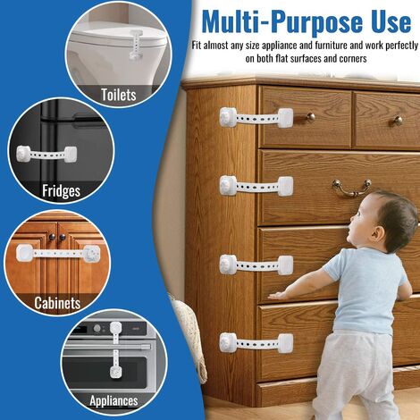 Fridge Locks for Kids 4 Pack Child Proof Refrigerator Lock Freezer Latch  Baby Safety Locks for Cabinets, Fridges, Drawers,Closet, No Drill Child  Proof