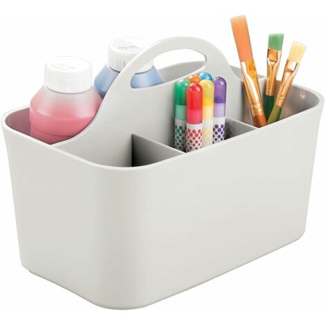 mDesign Small Plastic Caddy Tote for Desktop Office Supplies, 2 Pack, Light Gray