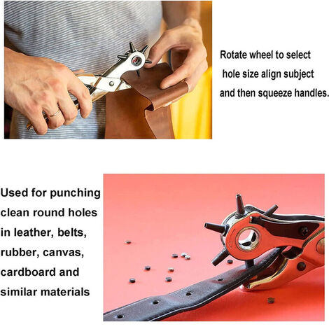 Leather Hole Punch Heavy Duty 6 Holes Revolving Belt Puncher Plier With  Screwdriver Ruler For Watch Bands Card Rubber Shoe Diy