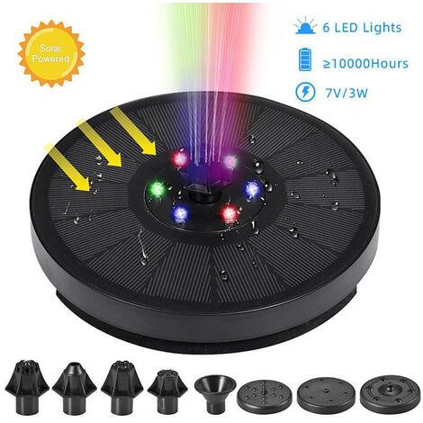 Solar Fountain with Lights for Night Up LED Solar Bird Bath Fountains for  Outdoors Small Solar Power Water Fountain with 6 Nozzles RGB Color for Pool  Pond : : Garden & Outdoors