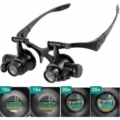 Headband Magnifying Glasses with Light for Close Work, 1X to 14X  Rechargeable Magnifier Hands Free Jewelers Loupe Magnifying Visor with 5  Lenses and