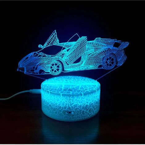 Race Car Night Light for Kids, 3D Illusion Night Lamp, 16 Colors