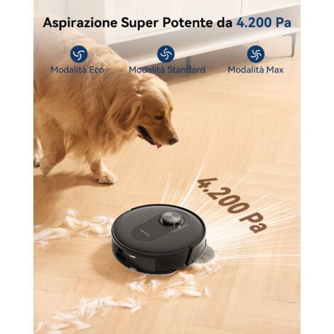 Proscenic Q8Max Robot Aspirapolvere Lavapavimenti 4500Pa 200 min Navigazione LiDAR con Mappatura Svuotamento Automatico Anti-Groviglio, APP/Aleax/Wifi