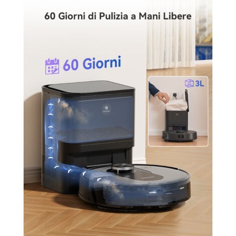 Proscenic Q8Max Robot Aspirapolvere Lavapavimenti 4500Pa 200 min Navigazione LiDAR con Mappatura Svuotamento Automatico Anti-Groviglio, APP/Aleax/Wifi