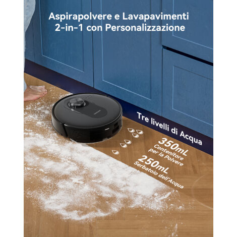 Proscenic Q8Max Robot Aspirapolvere Lavapavimenti 4500Pa 200 min Navigazione LiDAR con Mappatura Svuotamento Automatico Anti-Groviglio, APP/Aleax/Wifi