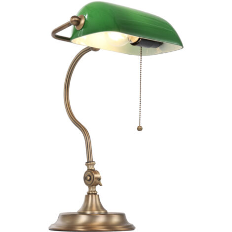 Sienna Belana Lampada da Tavolo Bankers Bronzo Spazzolato, Vetro Verde Lucido