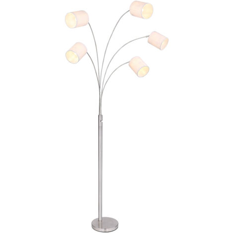 Lampada Da Terra Siamado In Metallo Effetto Nichel Antico/Legno - 5 Bracci Regolabili, Altezza Max 210cm, Attacchi E14
