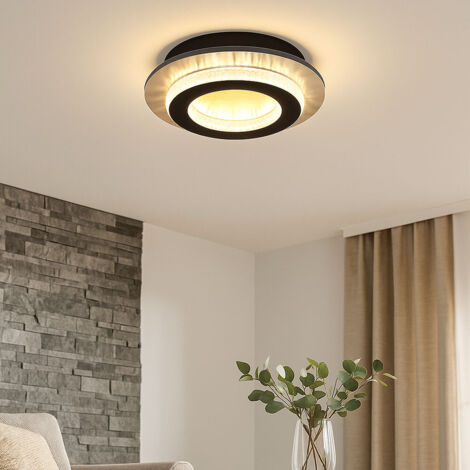Plafoniera LED oro nero cristalli da soffitto soggiorno luce CCT cambio colore, metallo, 12W 1400Lm bianco caldo-freddo, DxH 20x5,5 cm