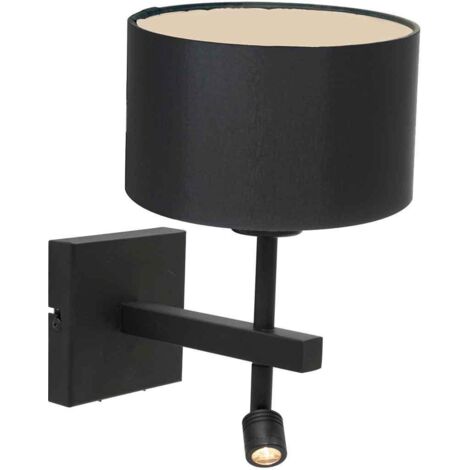 Lampada Da Parete Alsen In Metallo E Tessuto | Nero E Oro | Regolabile | Attacco E14 | Stile Vintage Retrò
