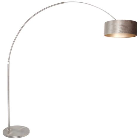 Sienna Sparkled Light Lampada da terra ad arco Acciaio spazzolato, Velour Taupe