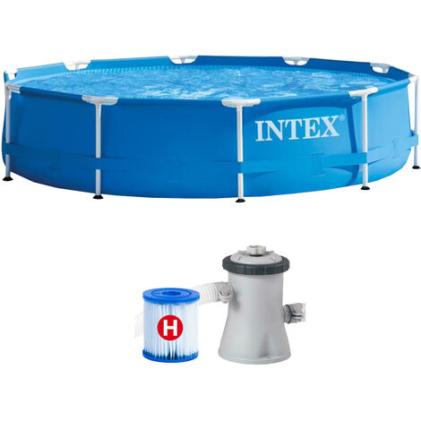 INTEX Frame Pool Swimming Pool mit Pumpe 305x76cm Schwimmbecken Stahlrohrbecken 