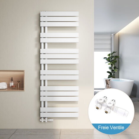 Heilmetz Radiador de Baño y Multiblock set Calentador Secatoallas Calentador de Toallas Blanco 140x50cm + Blanco Válvula