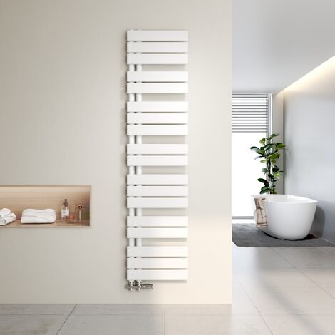 Heilmetz Radiador de Baño y Multiblock set Calentador Secatoallas Calentador de Toallas Blanco 160x40cm + Blanco Válvula