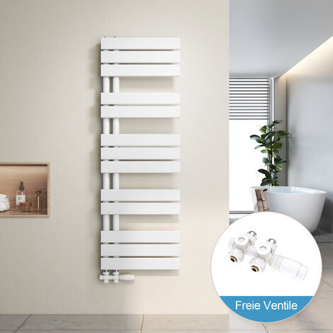 Heilmetz Radiador de Baño y Multiblock set Calentador Secatoallas Calentador de Toallas Blanco 120x40cm + Blanco Válvula