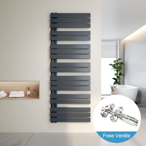 Heilmetz Radiador de Baño y Multiblock set Calentador Secatoallas Calentador de Toallas Antracita 160x60cm + Cromo Válvula