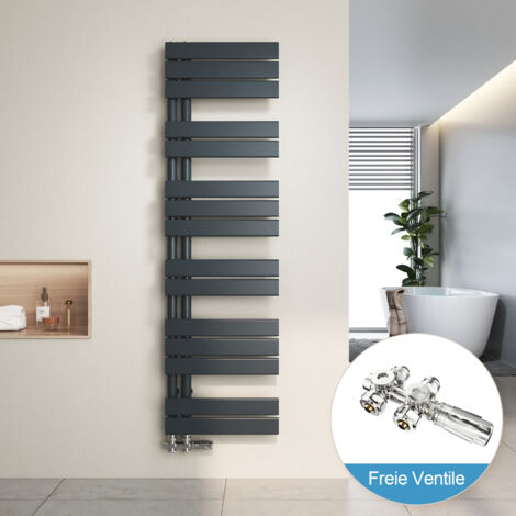 Heilmetz Radiador de Baño y Multiblock set Calentador Secatoallas Calentador de Toallas Antracita 140x40cm + Cromo Válvula