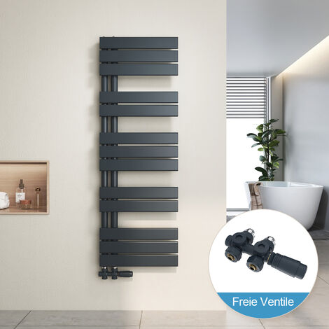 Heilmetz Radiador de Baño y Multiblock set Calentador Secatoallas Calentador de Toallas Antracita 120x40cm + Antracita Válvula