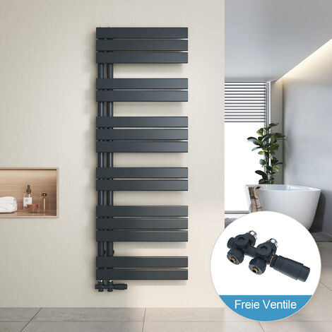 Heilmetz Radiador de Baño y Multiblock set Calentador Secatoallas Calentador de Toallas Antracita 140x50cm + Antracita Válvula
