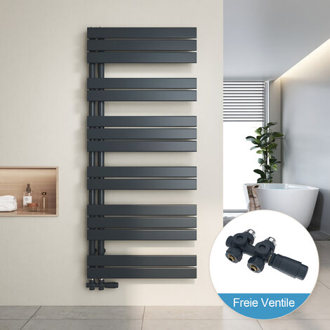Heilmetz Radiador de Baño y Multiblock set Calentador Secatoallas Calentador de Toallas Antracita 140x60cm + Antracita Válvula
