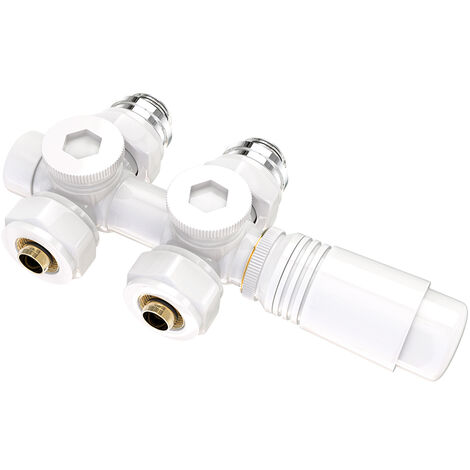 Heilmetz Multiblock set para conexión de radiador racor con termostato 50mm accesorios de calefacción ángulo y forma de paso conexión de pared blanco