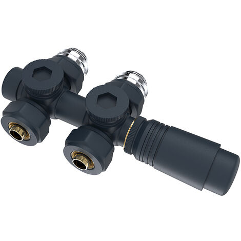 Heilmetz Multiblock Set para conexión de radiador con termostato 50mm accesorios de calefacción ángulo y forma pasante antracita conexión de pared
