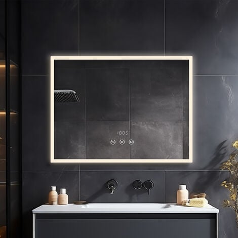 Espejo redondo de baño con luces, sensor táctil, luz LED blanca fría, marco  de aleación de aluminio, espejo de pared iluminado con estante, IP44 a