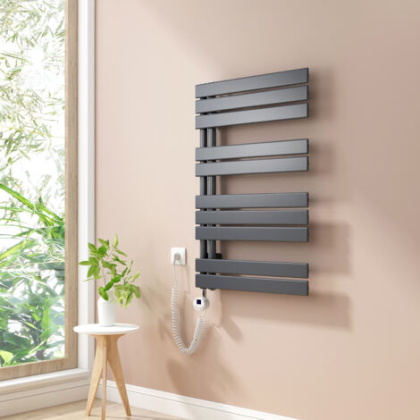 Heilmetz Radiadores Toalleros Eléctricos Unilateral Secatoallas Con Barra Calefactora Eléctrica 90x60cm 400W Antracita