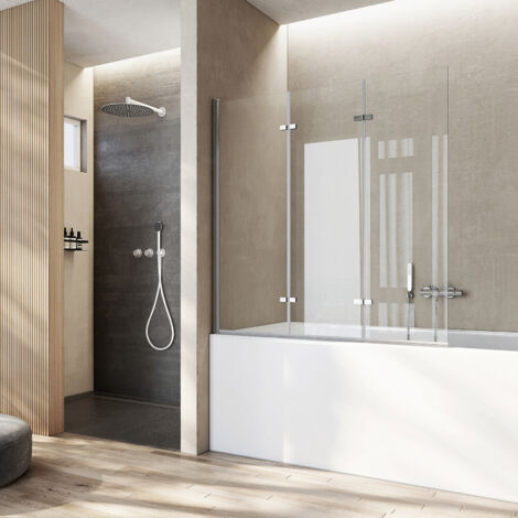 Heilmetz Mampara de Bañera 130x140cm Cromo de Perfil Aluminio 3 Paneles Pivotante Biombo Plegable (1/5)