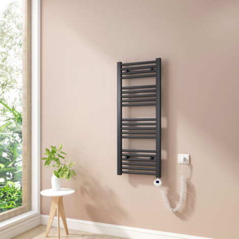 Heilmetz Radiadores Toalleros Eléctricos 300W Radiador Secatoallas Modos Temporizador y Termostato Antracita 100x40cm