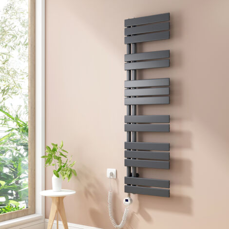 Heilmetz Radiadores Toalleros Eléctricos Unilateral Secatoallas Con Barra Calefactora Eléctrica 140x40cm 600W Antracita