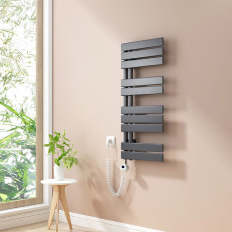 Heilmetz Radiadores Toalleros Eléctricos Unilateral Secatoallas Con Barra Calefactora Eléctrica 90x40cm 400W Antracita