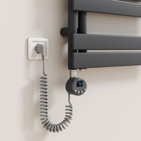 Elemento calefactor WiFi Heilmetz con termostato inteligente, 1200 W, antracita, apto para elementos calefactores eléctricos para toalleros