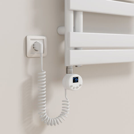 Elemento calefactor WiFi Heilmetz con termostato inteligente, 1200 W, Blanco, apto para elementos calefactores eléctricos para toalleros