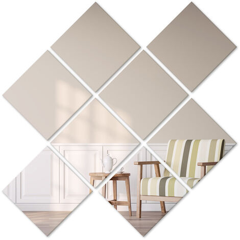 Heilmetz Espejo Azulejos Autoadhesivo DIY Espejo Pared Pegatina 15x15cm Decoración de Pared para Salón Baño Dormitorio 8 Piezas (1/5)