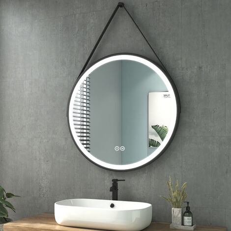 Heilmetz Espejo de Baño con Luz 80cm Espejo de Baño Iluminación LED Espejo de Pared Redondo con Interruptor Táctil + 3 Colores de Luz Impermeable IP44