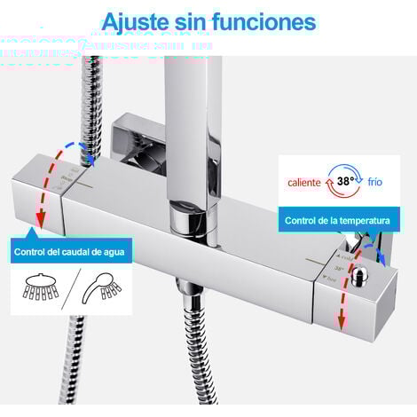 Heilmetz Sistema de ducha con termostato, set de ducha de lluvia, columna de ducha de acero inoxidable, 304 con ducha mural y teleducha, angular 30x30 cm, Barra de ducha ajustable 800-1180 mm cromo