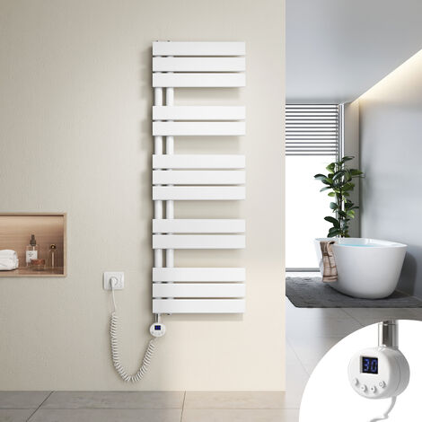 Heilmetz Secador de Toallas Eléctrico, Secador de Toallas Plano con Elemento Eléctrico Temporizador, Conexión Lateral,120x40cm, 600W, Blanco