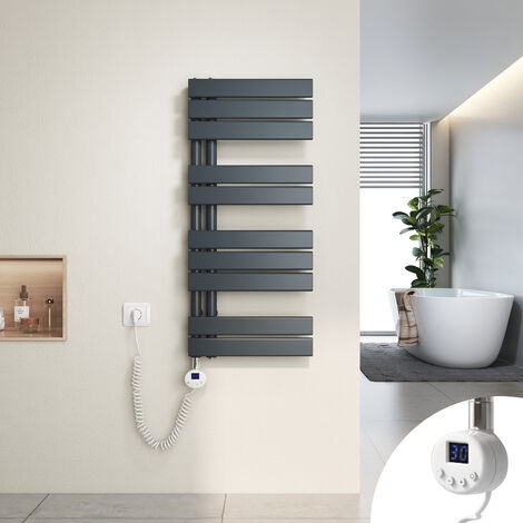 Heilmetz Secador de Toallas Eléctrico, Secador de Toallas Plano con Elemento Eléctrico Temporizador, Conexión Lateral, 90x40cm, 400W, Antracita