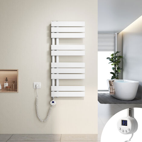 Heilmetz Secador de Toallas Eléctrico, Secador de Toallas Plano con Elemento Eléctrico Temporizador, Conexión Lateral, 90x40cm, 400W, Blanco