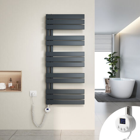 Heilmetz Secador de Toallas Eléctrico, Secador de Toallas Plano con Elemento Eléctrico Temporizador, Conexión Lateral,120x50cm, 600W, Antracita
