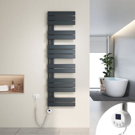 Heilmetz Secador de Toallas Eléctrico, Secador de Toallas Plano con Elemento Eléctrico Temporizador, Conexión Lateral,140x40cm, 600W, Antracita